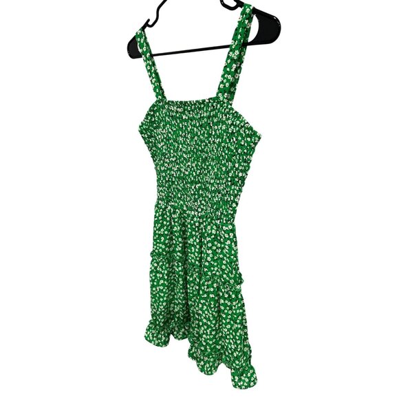 Sienna Sky Green Floral Smocked Tiered Mini Dress Ruffle Hem Sz M Y2K Baby Doll - Picture 3 of 11